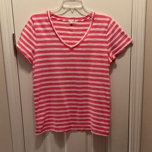 J. Crew Pink and White Striped Tee